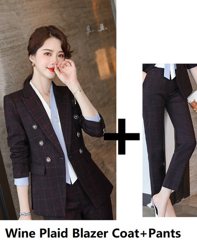 În carouri Formal Carieră Blazere Costume Doamne Birou Uniforme Formale Modele Pantaloni Femei Profesioniste Imbracaminte de Afaceri Imbracaminte