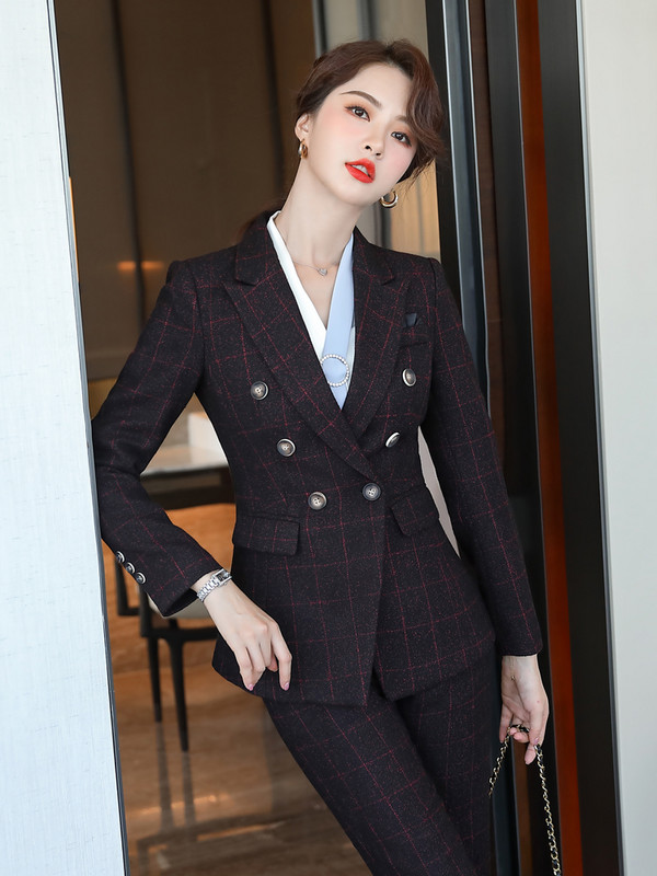 În carouri Formal Carieră Blazere Costume Doamne Birou Uniforme Formale Modele Pantaloni Femei Profesioniste Imbracaminte de Afaceri Imbracaminte