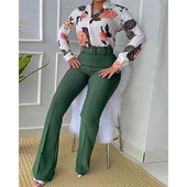 Naiste vabaaja lillemustriga särgi ja laia säärega pükste ülikonnakomplekt Kevad-sügismood, kaheosaline bleiserikomplektid, kontorinaise tööülikond