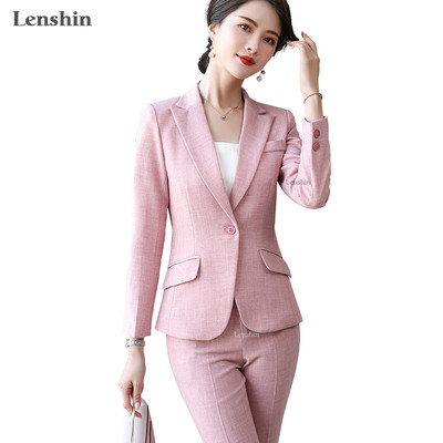 Lenshin Set 2 piese Costum formal cu pantaloni femei Business cu mâneci lungi Culori bomboane Blazer și pantalon Office Lady Uniforme de lucru