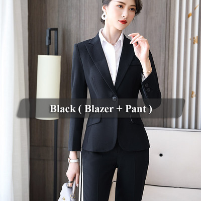 Lenshin 2-osaline komplekt pidulik pükskostüüm naiste äri pikkade varrukatega Candy Colors bleiser ja püksid kontori naiste töövormi kandmine