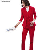 Set 3 bucăți Vesta pentru femei Blazer Jachetă și costum pantalon Office Lady Formal Afaceri Lucru în carieră Haine Roșu Negru Uniformă S-5XL