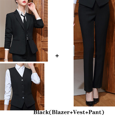 Set 3 bucăți Vesta pentru femei Blazer Jachetă și costum pantalon Office Lady Formal Afaceri Lucru în carieră Haine Roșu Negru Uniformă S-5XL