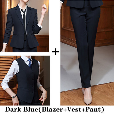 Set 3 bucăți Vesta pentru femei Blazer Jachetă și costum pantalon Office Lady Formal Afaceri Lucru în carieră Haine Roșu Negru Uniformă S-5XL