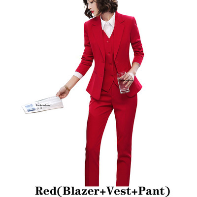 Set 3 bucăți Vesta pentru femei Blazer Jachetă și costum pantalon Office Lady Formal Afaceri Lucru în carieră Haine Roșu Negru Uniformă S-5XL