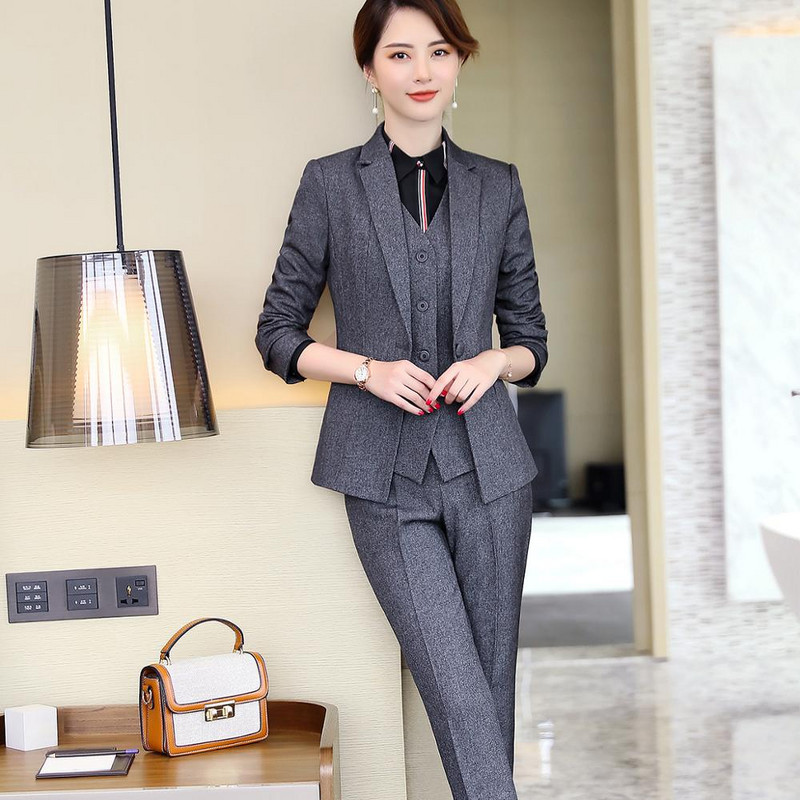 Set 3 bucăți Vesta pentru femei Blazer Jachetă și costum pantalon Office Lady Formal Afaceri Lucru în carieră Haine Roșu Negru Uniformă S-5XL