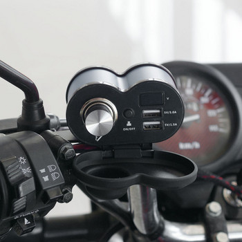 Мотоциклет Мотоциклет QC 3.0 Dual USB Зарядно устройство за телефон Кормило Стойка за огледало за обратно виждане Запалка Волтметър Дисплей за време нов