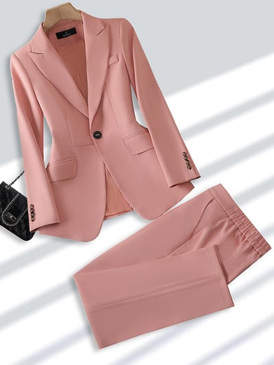 Γυναικείο επίσημο παντελόνι μπεζ χακί ροζ γυναικείο σακάκι + παντελόνι μόδας γραφείου επαγγελματικό σετ 2 τεμαχίων