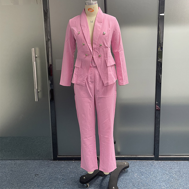 Wefads Naiste bleiseri kaheosaline komplekt Sügisene stiilne soliidne reväär, õhukesed pikkade varrukatega topid taskutega Pükstekomplektid Tänavarõivad