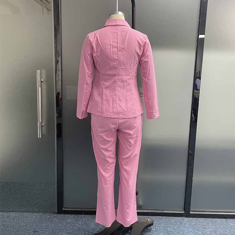 Wefads Naiste bleiseri kaheosaline komplekt Sügisene stiilne soliidne reväär, õhukesed pikkade varrukatega topid taskutega Pükstekomplektid Tänavarõivad