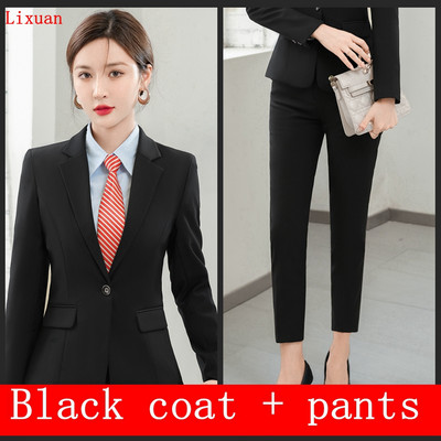 2022 Toamna Iarna Formal Doamnelor Blazer Gri Femei Costume de afaceri cu seturi Îmbrăcăminte de lucru Uniforma de birou Dimensiunea 5XL Pantaloni Jachetă