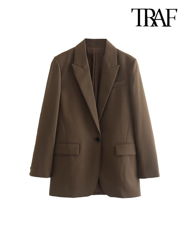 TRAF naiste moe ees nööbiga kontorirõivad bleisermantel ja kõrge vöökohaga tõmblukuga kärbsega püksid naiste kaheosalised komplektid Mujer
