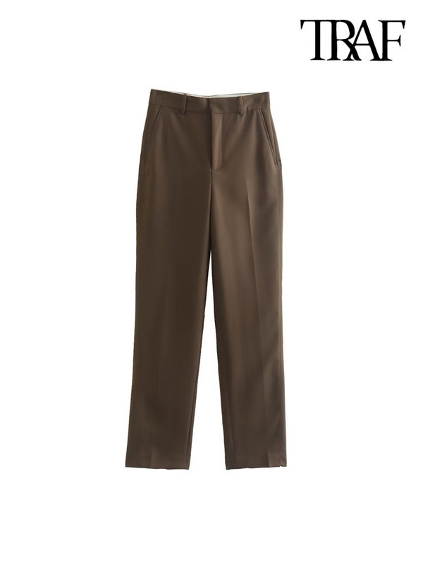 TRAF naiste moe ees nööbiga kontorirõivad bleisermantel ja kõrge vöökohaga tõmblukuga kärbsega püksid naiste kaheosalised komplektid Mujer