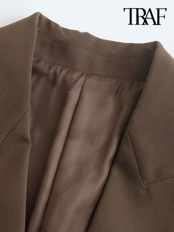 TRAF naiste moe ees nööbiga kontorirõivad bleisermantel ja kõrge vöökohaga tõmblukuga kärbsega püksid naiste kaheosalised komplektid Mujer