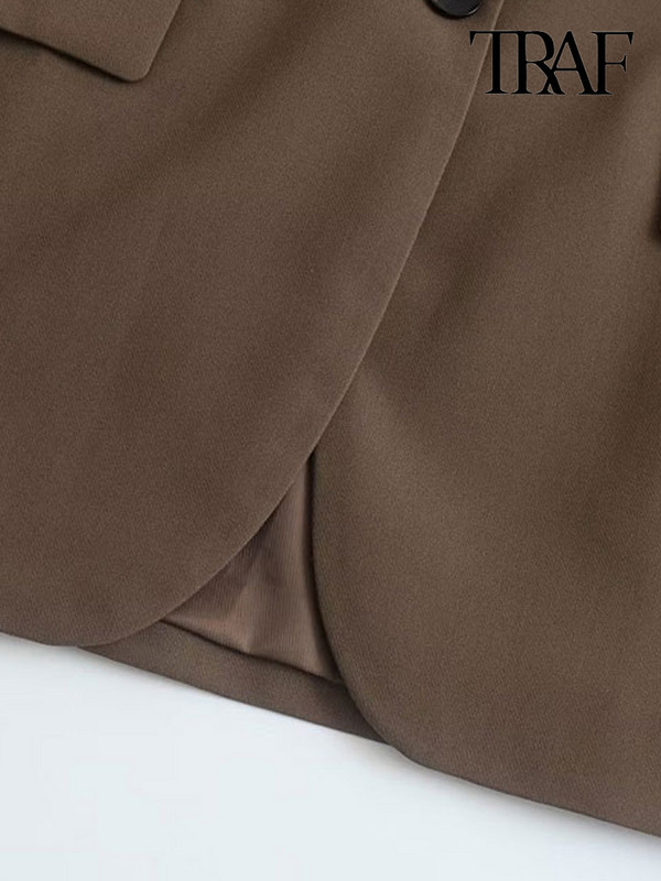 TRAF naiste moe ees nööbiga kontorirõivad bleisermantel ja kõrge vöökohaga tõmblukuga kärbsega püksid naiste kaheosalised komplektid Mujer