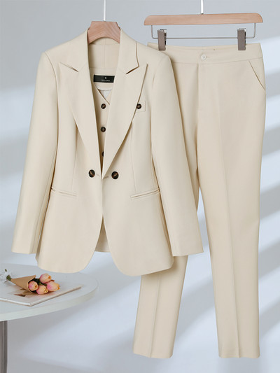 Ženska formalna jakna, prsluk i odijelo s hlačama Jesen Zima Mornarsko ružičasta marelica Uredska ženska poslovna odjeća za posao i karijeru Komplet od 3 komada