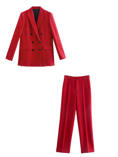 ZEVITY Γυναικεία μόδα με διπλό στήθος Casual επαγγελματικό παλτό και ψηλόμεσο παντελόνι με φερμουάρ Γυναικείο σετ δύο τεμαχίων Mujer CT2607