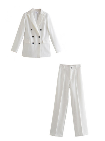 ZEVITY Γυναικεία μόδα με διπλό στήθος Casual επαγγελματικό παλτό και ψηλόμεσο παντελόνι με φερμουάρ Γυναικείο σετ δύο τεμαχίων Mujer CT2607