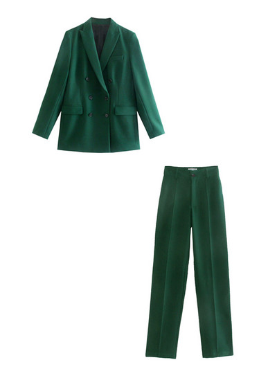 ZEVITY Γυναικεία μόδα με διπλό στήθος Casual επαγγελματικό παλτό και ψηλόμεσο παντελόνι με φερμουάρ Γυναικείο σετ δύο τεμαχίων Mujer CT2607