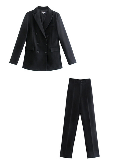 ZEVITY Γυναικεία μόδα με διπλό στήθος Casual επαγγελματικό παλτό και ψηλόμεσο παντελόνι με φερμουάρ Γυναικείο σετ δύο τεμαχίων Mujer CT2607