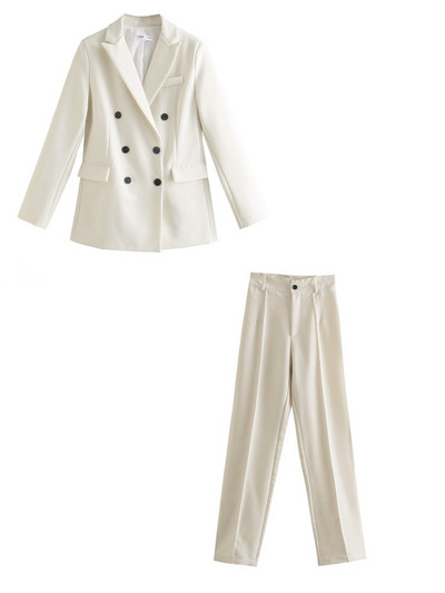 ZEVITY Γυναικεία μόδα με διπλό στήθος Casual επαγγελματικό παλτό και ψηλόμεσο παντελόνι με φερμουάρ Γυναικείο σετ δύο τεμαχίων Mujer CT2607