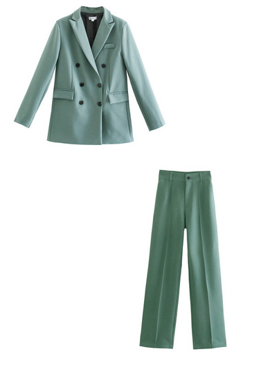 ZEVITY Γυναικεία μόδα με διπλό στήθος Casual επαγγελματικό παλτό και ψηλόμεσο παντελόνι με φερμουάρ Γυναικείο σετ δύο τεμαχίων Mujer CT2607