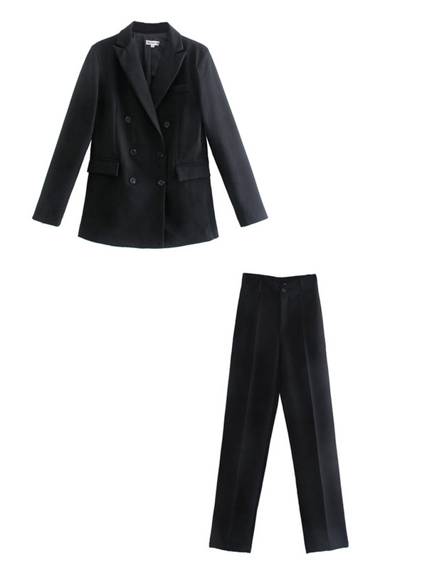 ZEVITY Γυναικεία μόδα με διπλό στήθος Casual επαγγελματικό παλτό και ψηλόμεσο παντελόνι με φερμουάρ Γυναικείο σετ δύο τεμαχίων Mujer CT2607