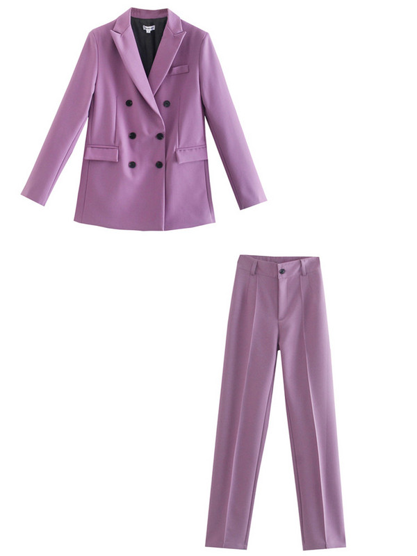 ZEVITY Γυναικεία μόδα με διπλό στήθος Casual επαγγελματικό παλτό και ψηλόμεσο παντελόνι με φερμουάρ Γυναικείο σετ δύο τεμαχίων Mujer CT2607