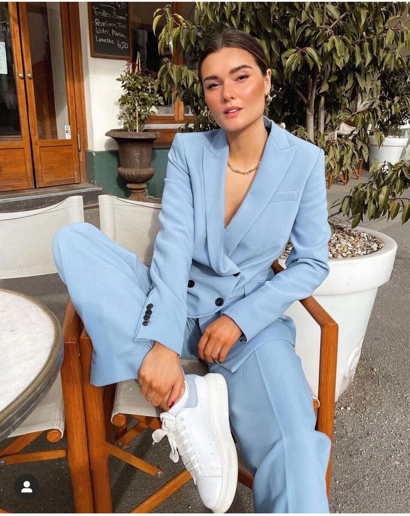 ZEVITY Γυναικεία μόδα με διπλό στήθος Casual επαγγελματικό παλτό και ψηλόμεσο παντελόνι με φερμουάρ Γυναικείο σετ δύο τεμαχίων Mujer CT2607