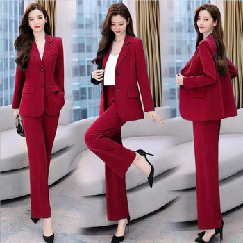 Γυναικείο σετ ρούχων εργασίας Γραφείο Lady Graceful Work Blazers Μακριά Παντελόνια Κοστούμια Κορεατικής μόδας Basic Joker Κοστούμι Τζόκερ Παντελόνι