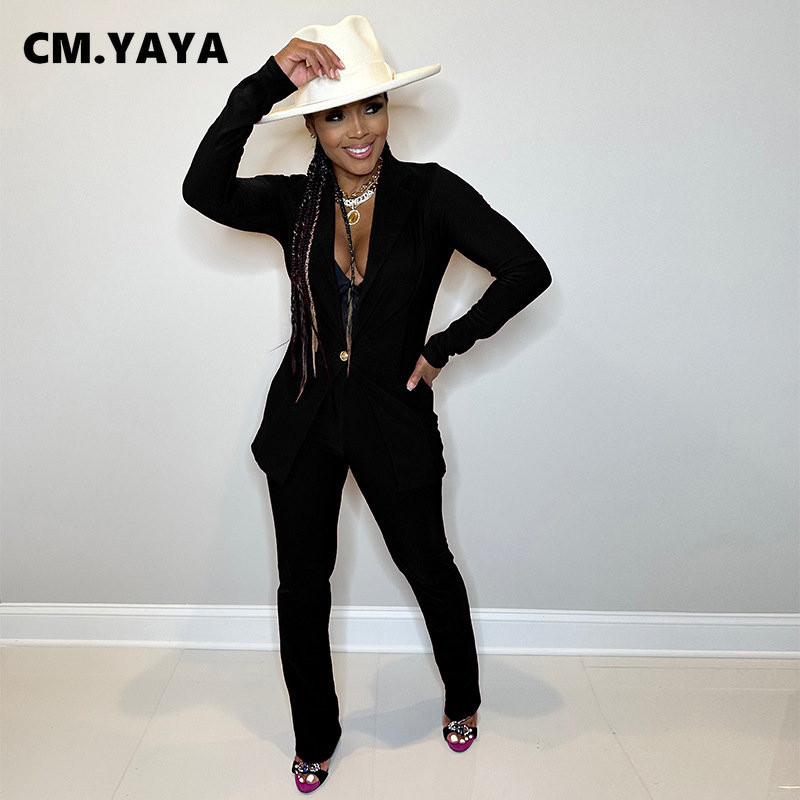 CM.YAYA Costum și pantaloni cu sacou cu un nasture pentru femei, toamnă iarnă 2022 OL Streetwear, set de două piese, ținută, trening