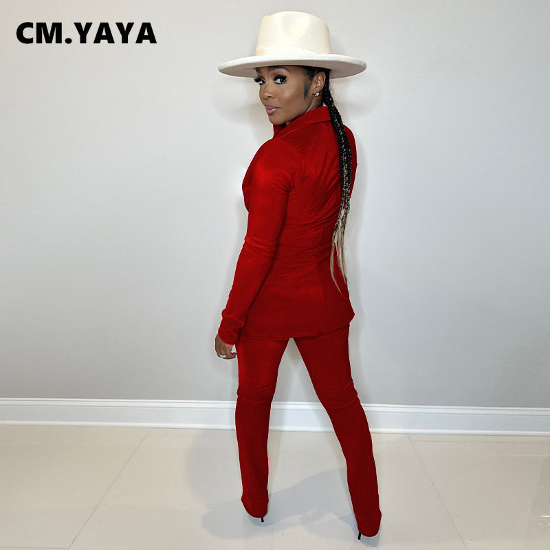 CM.YAYA Costum și pantaloni cu sacou cu un nasture pentru femei, toamnă iarnă 2022 OL Streetwear, set de două piese, ținută, trening