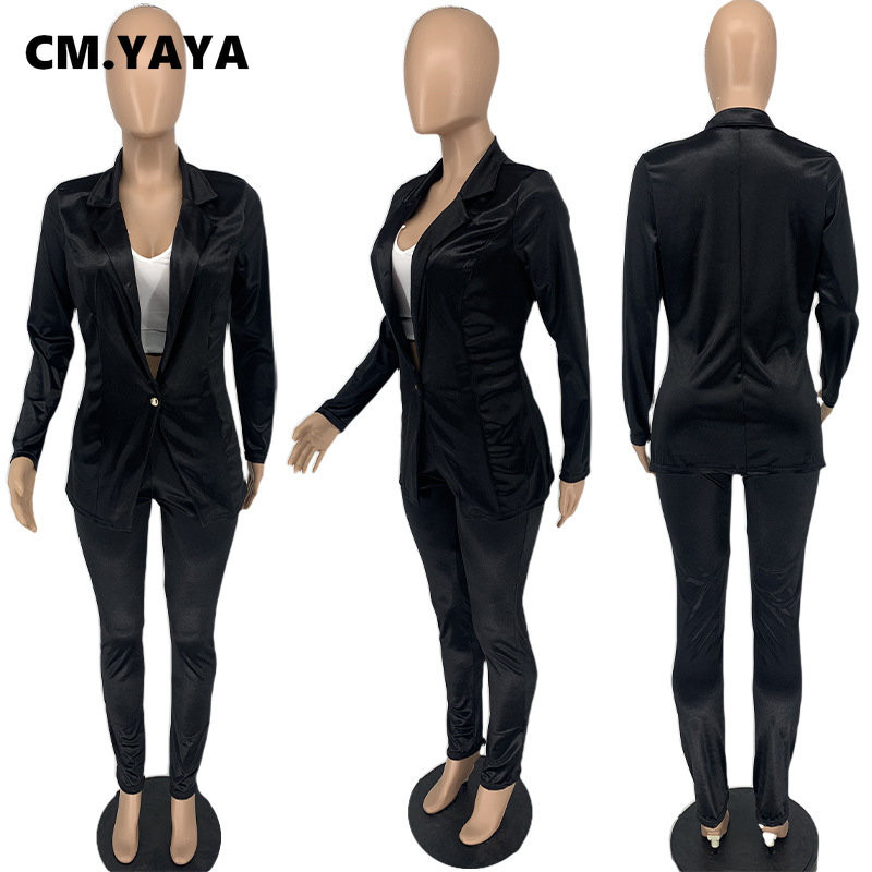 CM.YAYA Costum și pantaloni cu sacou cu un nasture pentru femei, toamnă iarnă 2022 OL Streetwear, set de două piese, ținută, trening