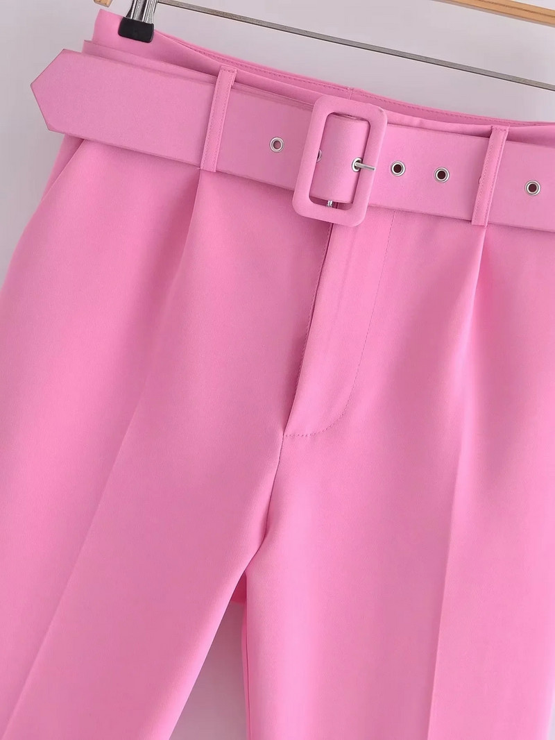 KONDALA Γυναικείο κοστούμι γραφείου Μόδα ροζ μπλέιζερ κοστούμι παντελόνι Vintage V λαιμόκοψη μακρυμάνικο σακάκι+ψηλή μέση παντελόνι σετ 2 τεμαχίων