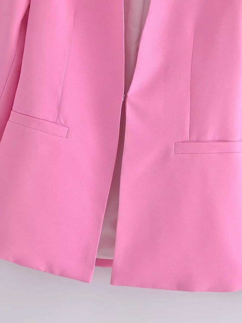 KONDALA Γυναικείο κοστούμι γραφείου Μόδα ροζ μπλέιζερ κοστούμι παντελόνι Vintage V λαιμόκοψη μακρυμάνικο σακάκι+ψηλή μέση παντελόνι σετ 2 τεμαχίων