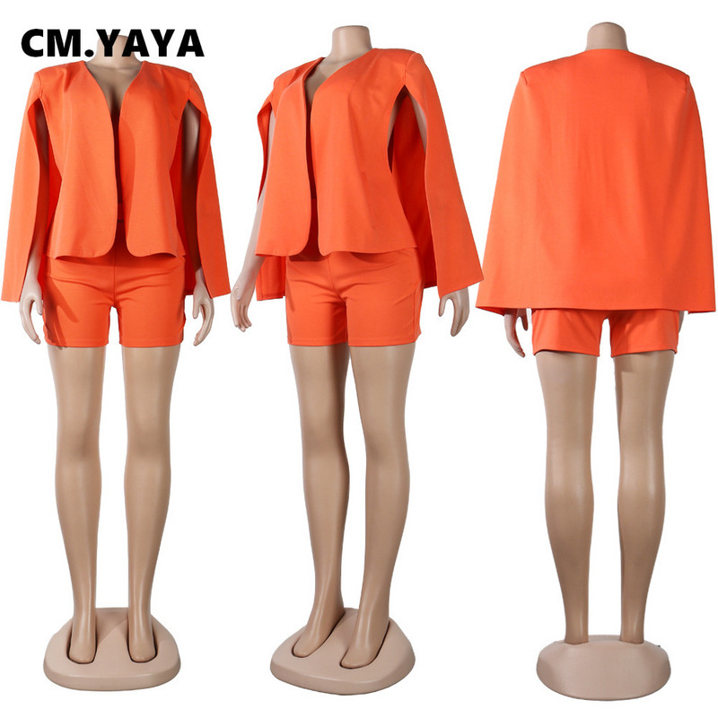 CM.YAYA Seksi ženski komplet od 2 komada sakoa sa rukavima i kratkim hlačama Trenirka Trenirka Uredska dama Dvodijelni set odjeće 2022.