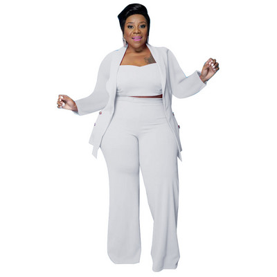 CM.YAYA Plus Size Two Σετ 2 τεμαχίων Γυναικεία ρούχα με τανκ 3 τμχ Παντελόνι Κοστούμι Blazer Top Streetwear Curve Κομψή αθλητική φόρμα