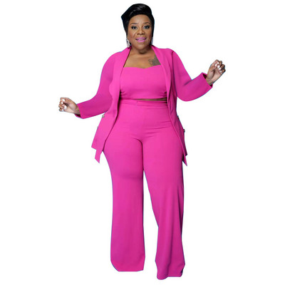 CM.YAYA Plus Size Two Σετ 2 τεμαχίων Γυναικεία ρούχα με τανκ 3 τμχ Παντελόνι Κοστούμι Blazer Top Streetwear Curve Κομψή αθλητική φόρμα