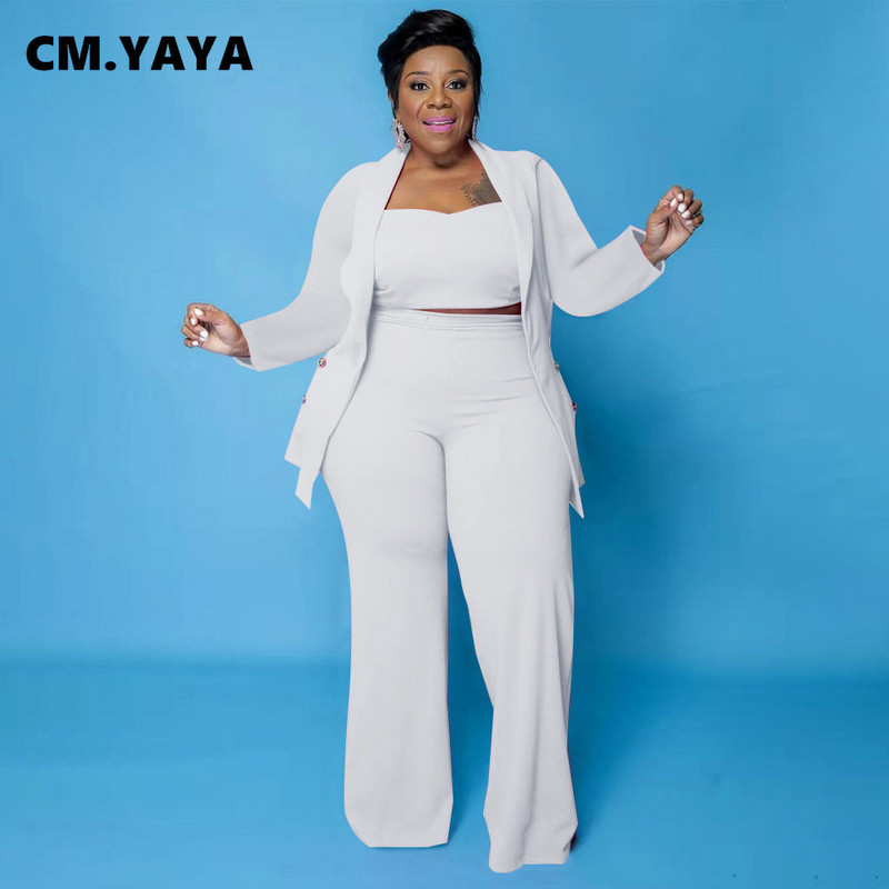 CM.YAYA Plus Size Two Σετ 2 τεμαχίων Γυναικεία ρούχα με τανκ 3 τμχ Παντελόνι Κοστούμι Blazer Top Streetwear Curve Κομψή αθλητική φόρμα