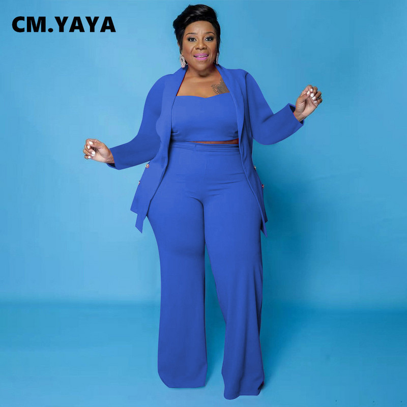 CM.YAYA Plus Size Two Σετ 2 τεμαχίων Γυναικεία ρούχα με τανκ 3 τμχ Παντελόνι Κοστούμι Blazer Top Streetwear Curve Κομψή αθλητική φόρμα