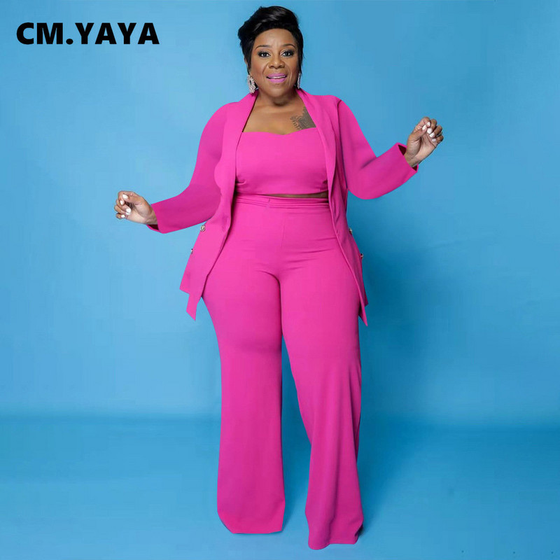 CM.YAYA Plus Size Two Σετ 2 τεμαχίων Γυναικεία ρούχα με τανκ 3 τμχ Παντελόνι Κοστούμι Blazer Top Streetwear Curve Κομψή αθλητική φόρμα
