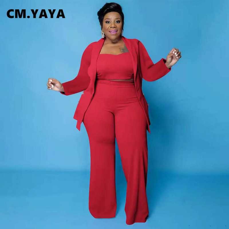 CM.YAYA Plus Size Two Σετ 2 τεμαχίων Γυναικεία ρούχα με τανκ 3 τμχ Παντελόνι Κοστούμι Blazer Top Streetwear Curve Κομψή αθλητική φόρμα