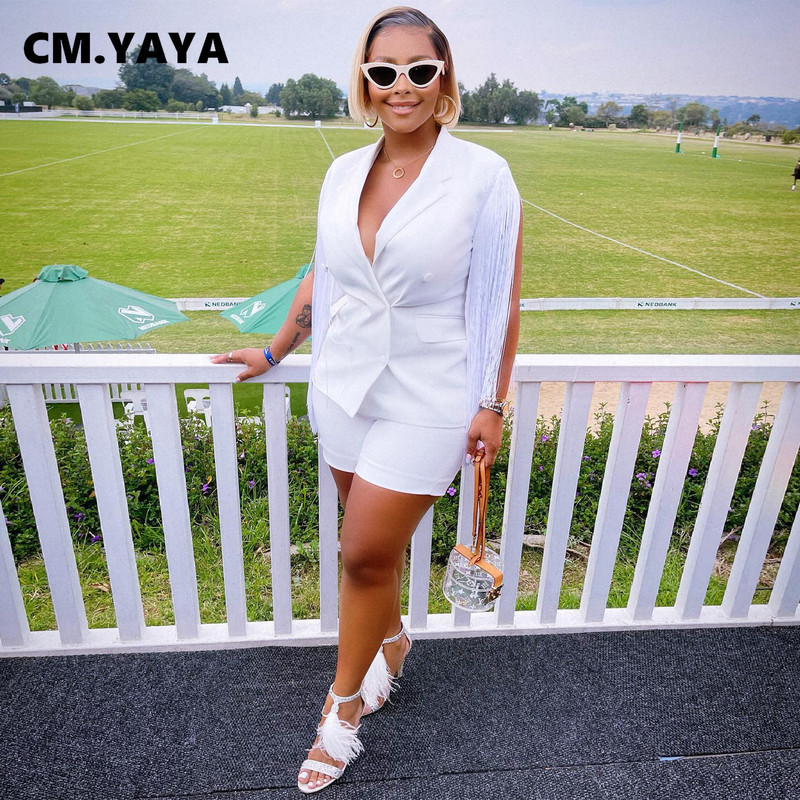 CM.YAYA Κομψό γυναικείο σετ Γυναικείο μανίκι σακάκι και σορτς Γυναικείο κοστούμι γραφείου ασορτί δύο τεμαχίων σετ γυμναστικής 2022 Καλοκαίρι