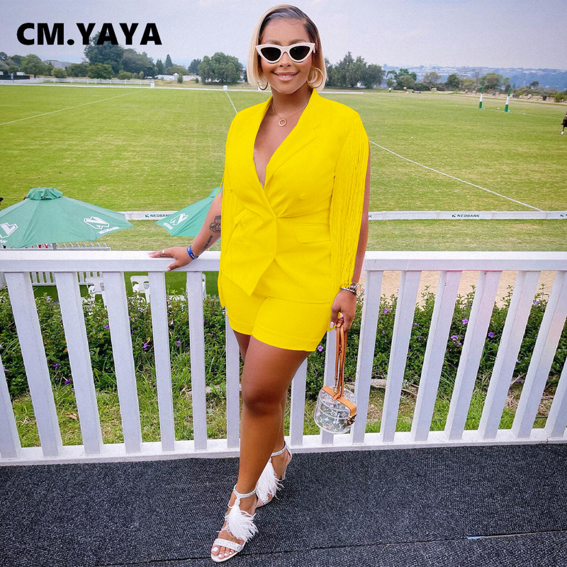 CM.YAYA Κομψό γυναικείο σετ Γυναικείο μανίκι σακάκι και σορτς Γυναικείο κοστούμι γραφείου ασορτί δύο τεμαχίων σετ γυμναστικής 2022 Καλοκαίρι