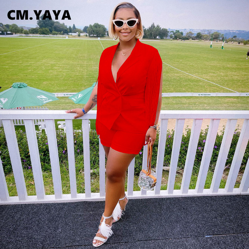 CM.YAYA Κομψό γυναικείο σετ Γυναικείο μανίκι σακάκι και σορτς Γυναικείο κοστούμι γραφείου ασορτί δύο τεμαχίων σετ γυμναστικής 2022 Καλοκαίρι