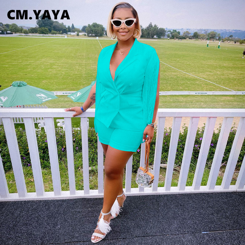 CM.YAYA Κομψό γυναικείο σετ Γυναικείο μανίκι σακάκι και σορτς Γυναικείο κοστούμι γραφείου ασορτί δύο τεμαχίων σετ γυμναστικής 2022 Καλοκαίρι