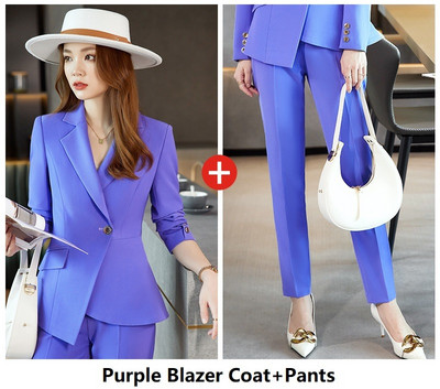 Elegant Rose Costume profesionale de lucru pentru afaceri, cu blazer, haină și pantaloni, interviu, carieră, dame, birou, pantaloni, blazere