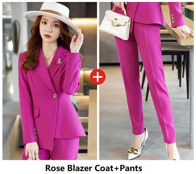 Elegant Rose Costume profesionale de lucru pentru afaceri, cu blazer, haină și pantaloni, interviu, carieră, dame, birou, pantaloni, blazere
