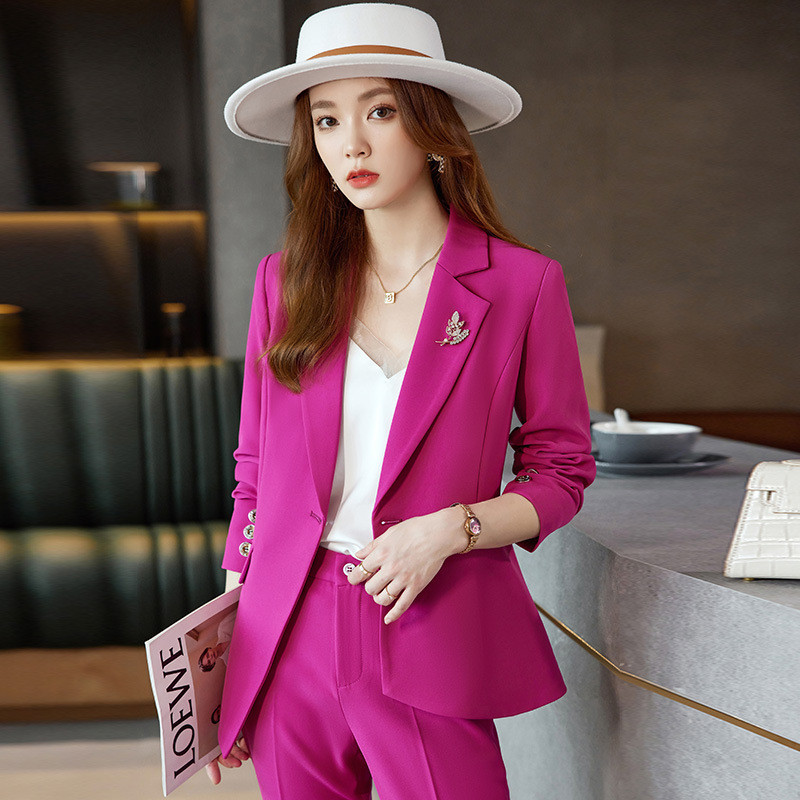 Elegant Rose Costume profesionale de lucru pentru afaceri, cu blazer, haină și pantaloni, interviu, carieră, dame, birou, pantaloni, blazere