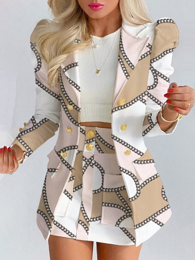 CM.YAYA valge ülikond naiste bleiserite komplekt pika varrukaga bleiserid A-line miniseelik, kaks 2-osalist komplekti, ülikonnakomplektid Conjunto Femenino